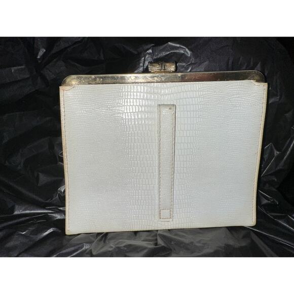 VINTAGE 40s 50s WHITE/OFF WHITE LIZARD/LEATHER BELT BAG OR CLUTCH FRAME BAG - Picture 3 of 10